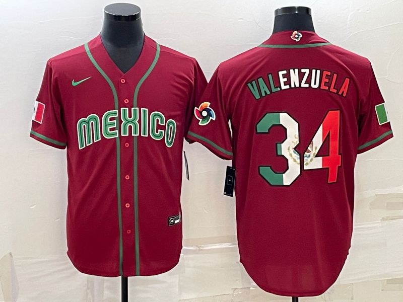 Men 2023 World Cub Mexico #34 Valenzuela Red Nike MLB Jersey7